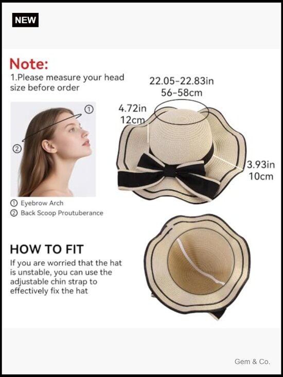 Wide Brim Straw Sun Hat with Adjustable Chin Strap - Beach Floppy Hat